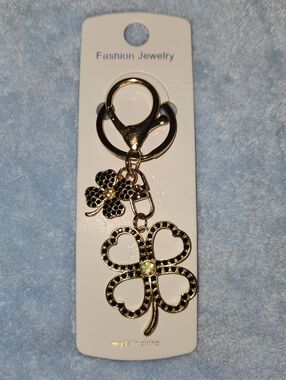 Glittering Crystal Four Leaf Clover Bag Charm / Keychain